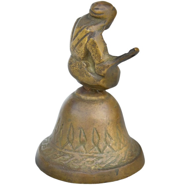 Early 20th Century Hand-Engraved Brass-Figurine Bell Accent For Sale - Image 4 of 9