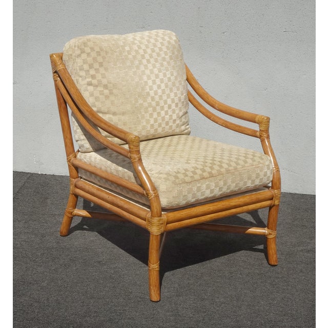 McGuire Pair of Vintage McGuire Bamboo Rattan Down Lounge Chairs Mid Century Modern For Sale - Image 4 of 13