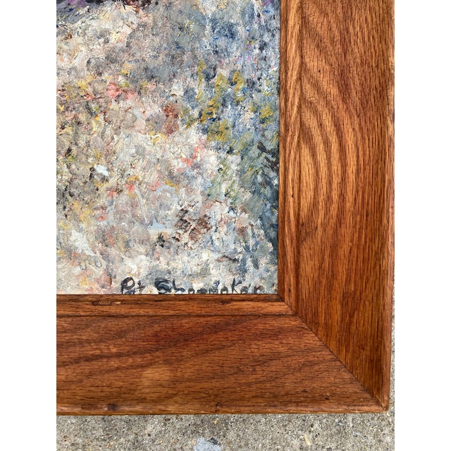 Original 16 x 16 painting on canvas board Signed bottom right Overall size with oak frame is approximately 19.75 x 19.75