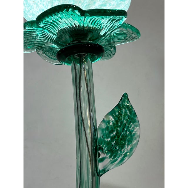 Italian Design Modern Aquamarine Green Art Glass Lit Flower Vase/Table Lamp For Sale In New York - Image 6 of 9