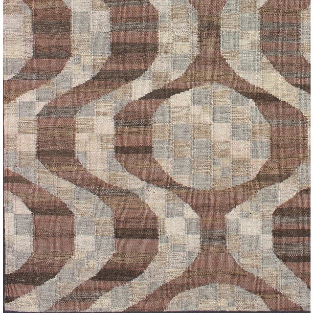 Mid-Century Modern Scandinavian Flat-Weave Rug, Brown and Grey by Keivan Woven Arts 6'2 X 8'9 For Sale - Image 3 of 10