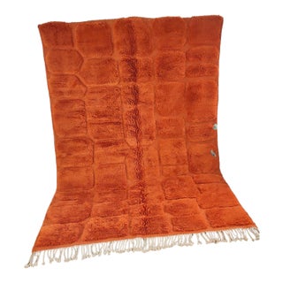 Terracotta Orange Carved Wool Moroccan Beni Mrirt Rug For Sale