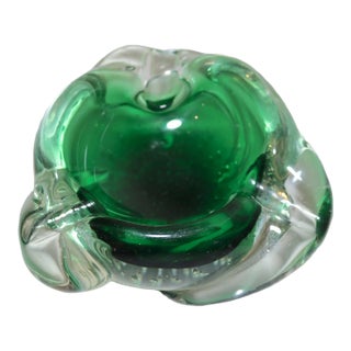 Share Vintage Hand Blown Murano Control Bubble Art Glass Cigarette Cigar Ashtray Italy For Sale