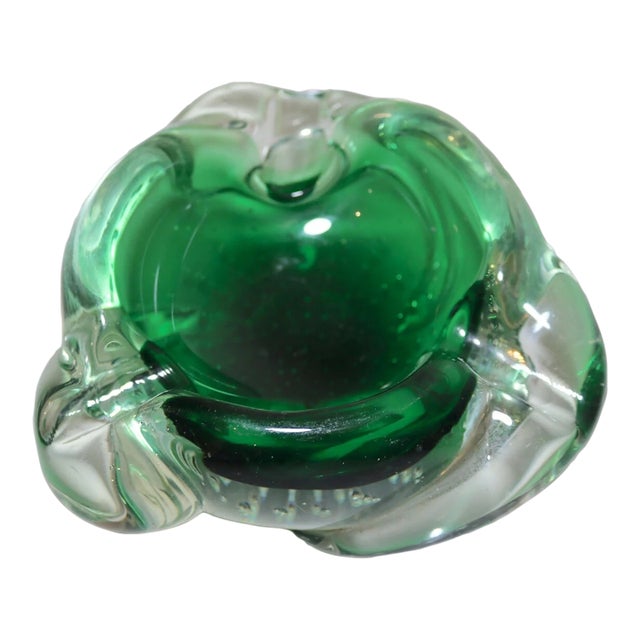 Share Vintage Hand Blown Murano Control Bubble Art Glass Cigarette Cigar Ashtray Italy For Sale