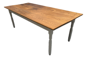 Vintage Farmhouse Dining Table With Turned Legs and Solid Pine Top