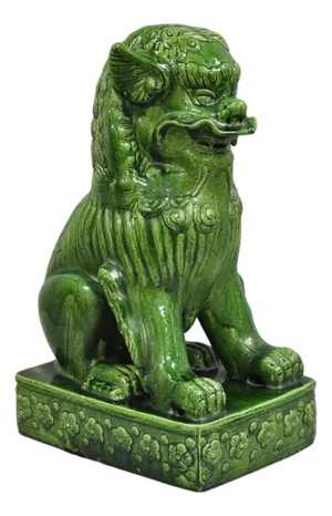 Vintage Chinoiserie Green Majolica Glazed Ceramic Chinese Foo Dog Statue