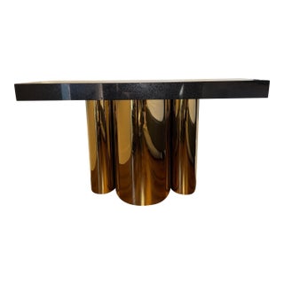 Mitchell Gold & Bob Williams Modernist Brass Console Table With Black Stone Top For Sale