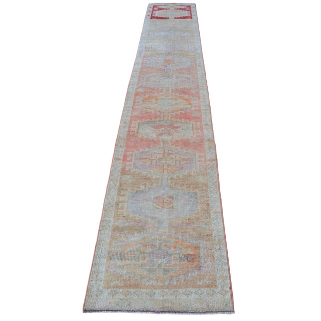 Hand-Made Turkish Runner Rug . Soft Colors Tribal Herki Runner Rug Hallway Decor - 2′4″ × 13′ For Sale - Image 6 of 12