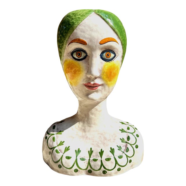 Vintage Horchow Italian Pottery Ceramic Lady Head Bust Vase Planter
