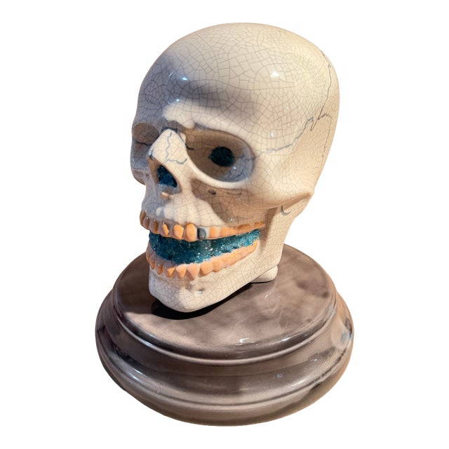 Vintage Hand Painted Skull Light Up Lamp Halloween Decor For Sale