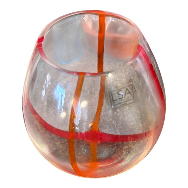 Glass 1990s Lsa International Polish Mouth-Blown Art Glass Vase in Red & Orange For Sale - Image 7 of 9