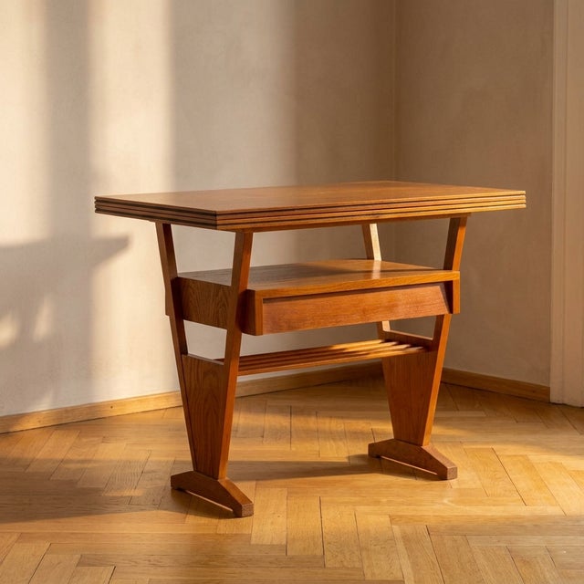 Wood Mid-Century Coffee Table with Folding Top and Storage Drawer, Former Czechoslovakia, 1960s-1970s For Sale - Image 7 of 7