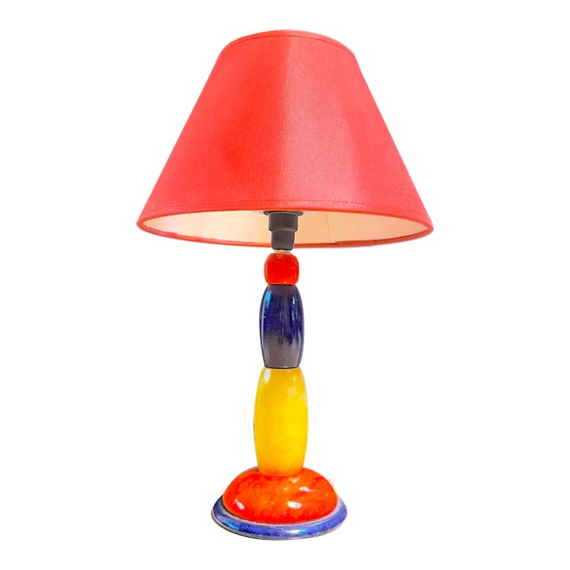 Ceramic Colored Totem Table Lamp, in Alessandro Mendini Style, 1980 For Sale