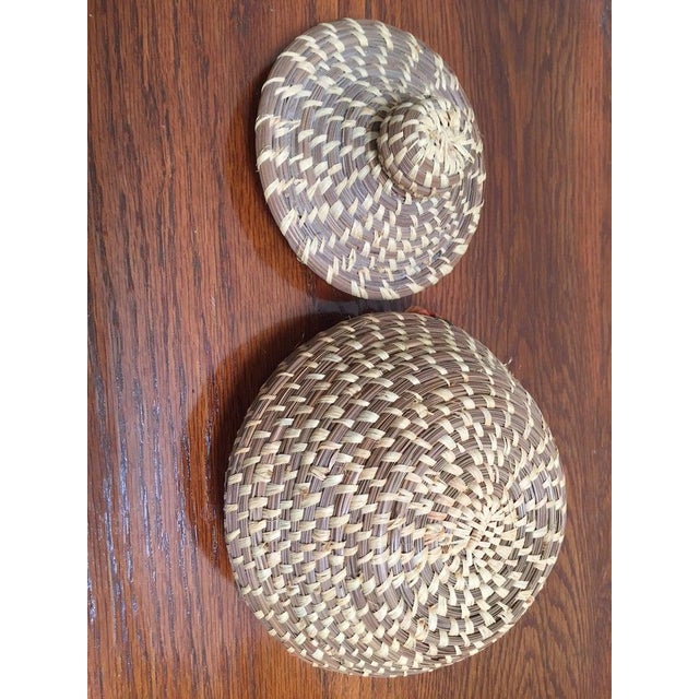 Vintage Native American Style Pine Needle Basket With Lid Coushatta