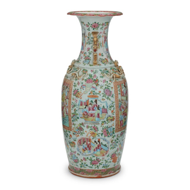 A striking and finely detailed Chinese famille rose porcelain vase of impressive scale, standing 24 inches high. The...