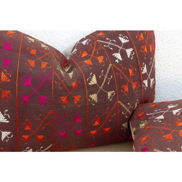 19th Century Sangrur Symmetry, Antique Phulkari Lumbar Pillow Covers For Sale - Image 5 of 7