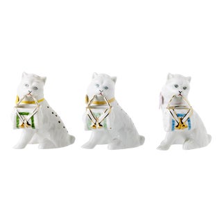 Porcelain Cat with Basket Toothpick Holders, Set of 3 For Sale