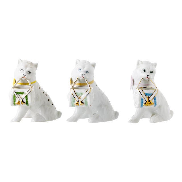 Porcelain Cat with Basket Toothpick Holders, Set of 3 For Sale
