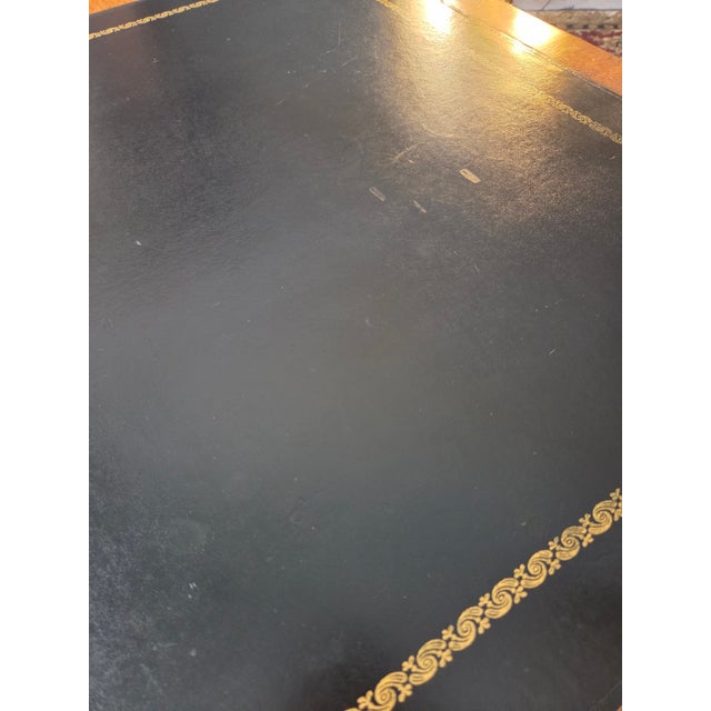 Vintage Drexel Faux Bamboo Chippendale Style Leather Top Game Table For Sale - Image 9 of 14