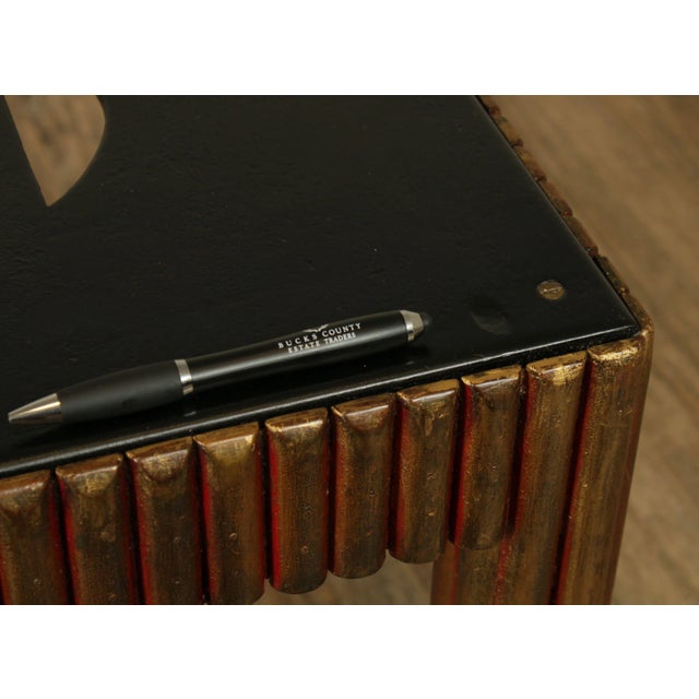 Vintage Art Deco Polychrome Painted Black and Gold Taboret Side Table