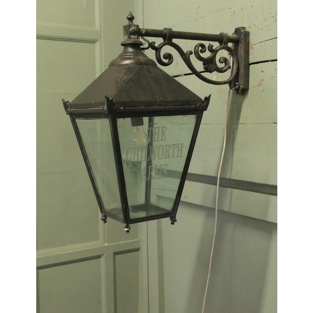 Large Wall Hanging Pub Lantern in Glass and Metal, 1960 For Sale - Image 3 of 8