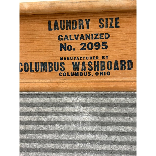 Vintage MorValu Columbus Washboard Co. Galvanized Metal & Wood Washboard For Sale - Image 13 of 18