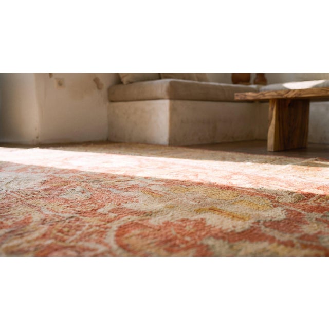 Textile 1880s Red Rust Large Scale Tribal Antique Turkish Oushak Rug 12'0" X 15'6" Handknotted Wool Carpet For Sale - Image 7 of 9