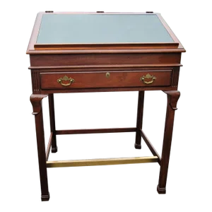 Lexington's Palmer Home Collection Napoleon III Mahogany & Tooled Leather Top Drafting Desk With Pull-Out Trays