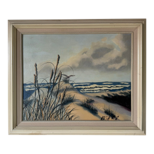1988 Vintage Impressionist Ocean Dunes Oil Painting by Kesh