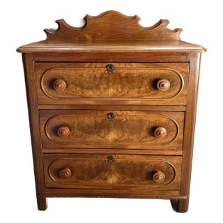 Antique American Empire Walnut Burl Veneer Chest of Drawers Dresser With Scalloped Crest, Circa 1840 For Sale