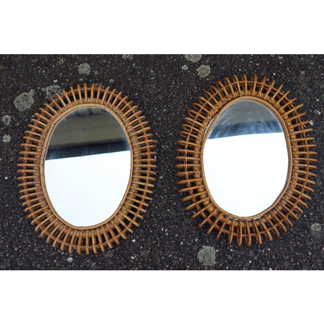 Rattan Mirrors attributed to Franco Albini, Italy, 1950s-1960s, Set of 2 For Sale - Image 9 of 9