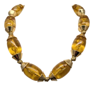 Vintage 1980s Signed Givenchy Goldtone Amber Beaded Necklace