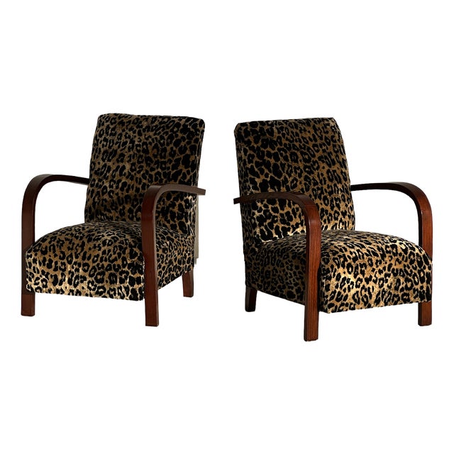 Deco Armchairs in Animalier Fabric, 1930s, Set of 2 For Sale