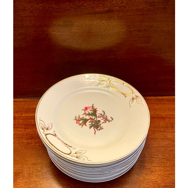 Ceramic 19th C. Haviland Limoges Spring Flowers Gilt Porcelain Dinner Plates, Set of 10 For Sale - Image 7 of 9
