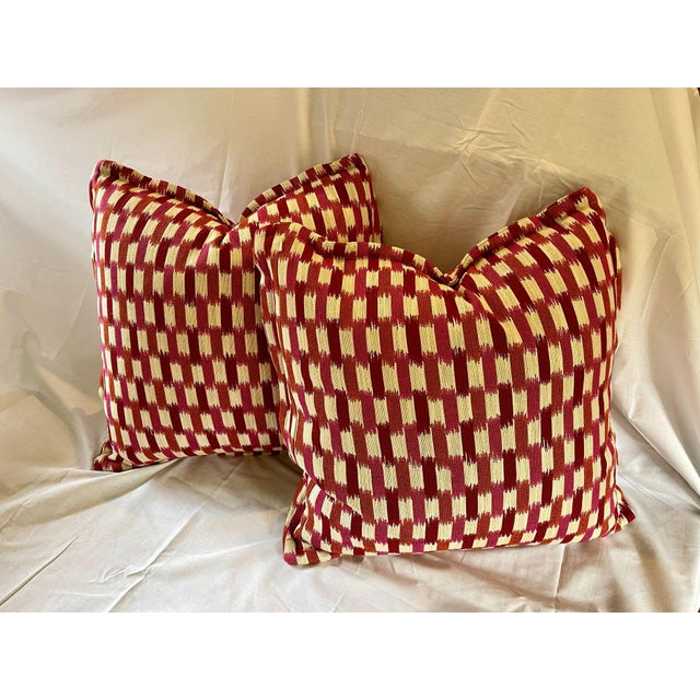 Beautiful pair of 20" square decorative pillows. Cowtan & Tout Manuel Canovas cotton blend fabric. Pattern is Kita, and...