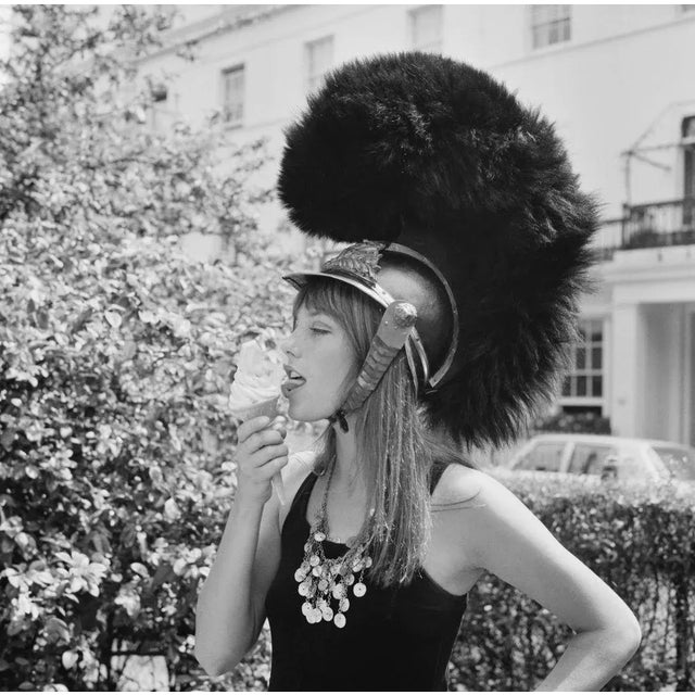 Jane Birkin Eating Ice Cream - Archival Black and White Photograph Print by Getty - 20x20 For Sale