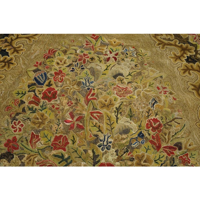 1880s Tan Camel Floral Folk Art Antique American Rug 6'10" X 10'0" Handknotted Wool Carpet For Sale - Image 4 of 6