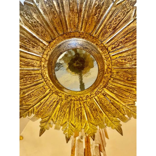 Large Spanish Sunburst Flush Mount in Gilt Metal with Support, 1950 For Sale - Image 4 of 10