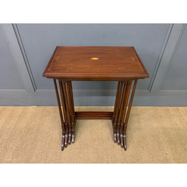 Inlaid Mahogany Nesting Tables, 1900s, Set of 4 For Sale - Image 9 of 12