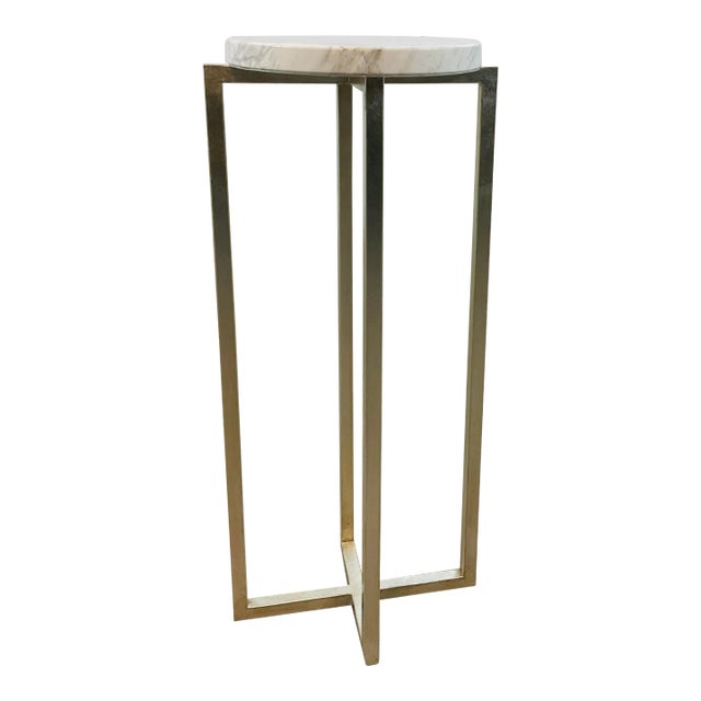 Currey & Co. Modern White Marble Drinks Table Prototype For Sale