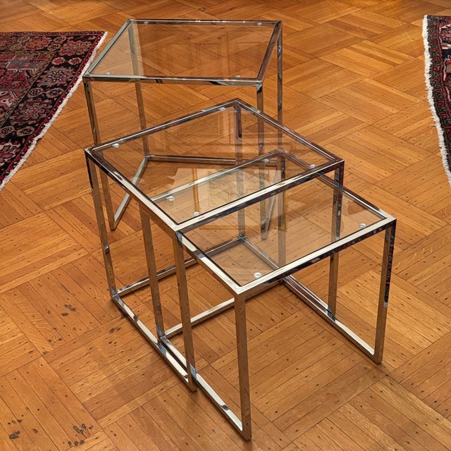 Mid-20th Century Milo Baughman-Style Chrome Nesting Tables -- A Set For Sale - Image 10 of 17