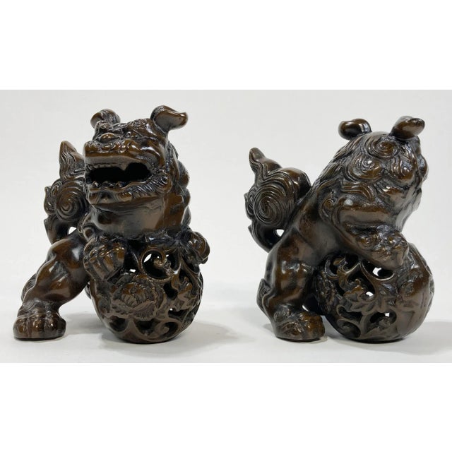 Vintage Foo Dog Figures With Bronze Finish, a Pair For Sale In Kansas City - Image 6 of 10