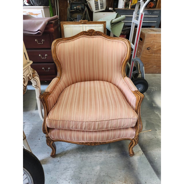 Meyer Gunther Martini Vintage Meyer Gunther Martini French-Style Bergère Chair in Blush Stripe For Sale - Image 4 of 10