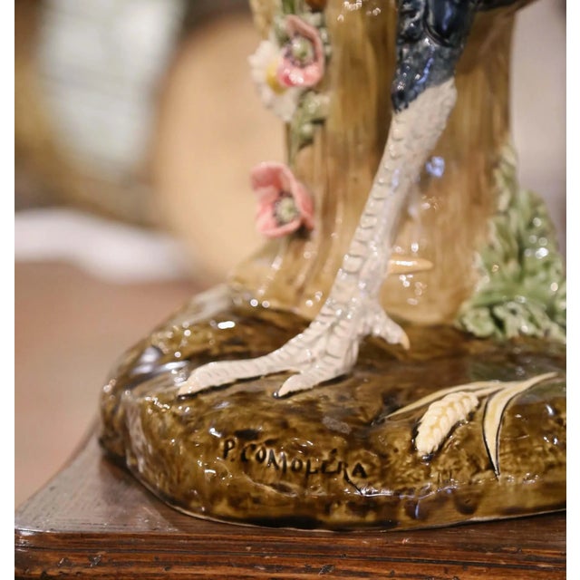 19th Century French Painted Faience Rooster With Vase Signed Paul Comolera For Sale - Image 4 of 12