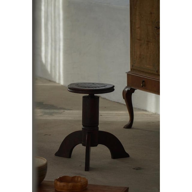 Danish Art Nouveau Adjustable Stool in Carved Wood, 1920s For Sale - Image 6 of 18