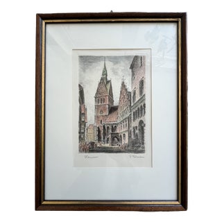 Paul Fuhrmann, Hannover Town with Historic Church, 1930, Etching, Framed For Sale