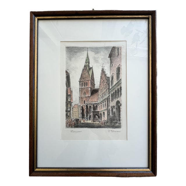 Paul Fuhrmann, Hannover Town with Historic Church, 1930, Etching, Framed For Sale