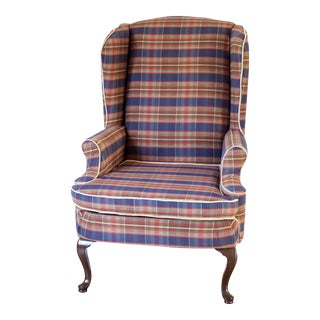 1960s Les Brown Plaid Chair With Contrast Piping For Sale