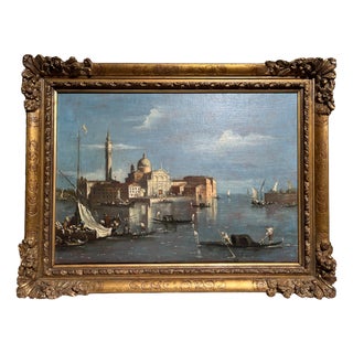 View of Venice with the Island of San Giorgio Maggiore and the Basilica, Oil on Canvas, 19th Century, Framed For Sale