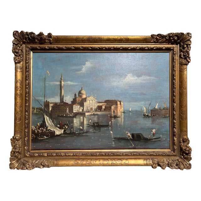 View of Venice with the Island of San Giorgio Maggiore and the Basilica, Oil on Canvas, 19th Century, Framed For Sale